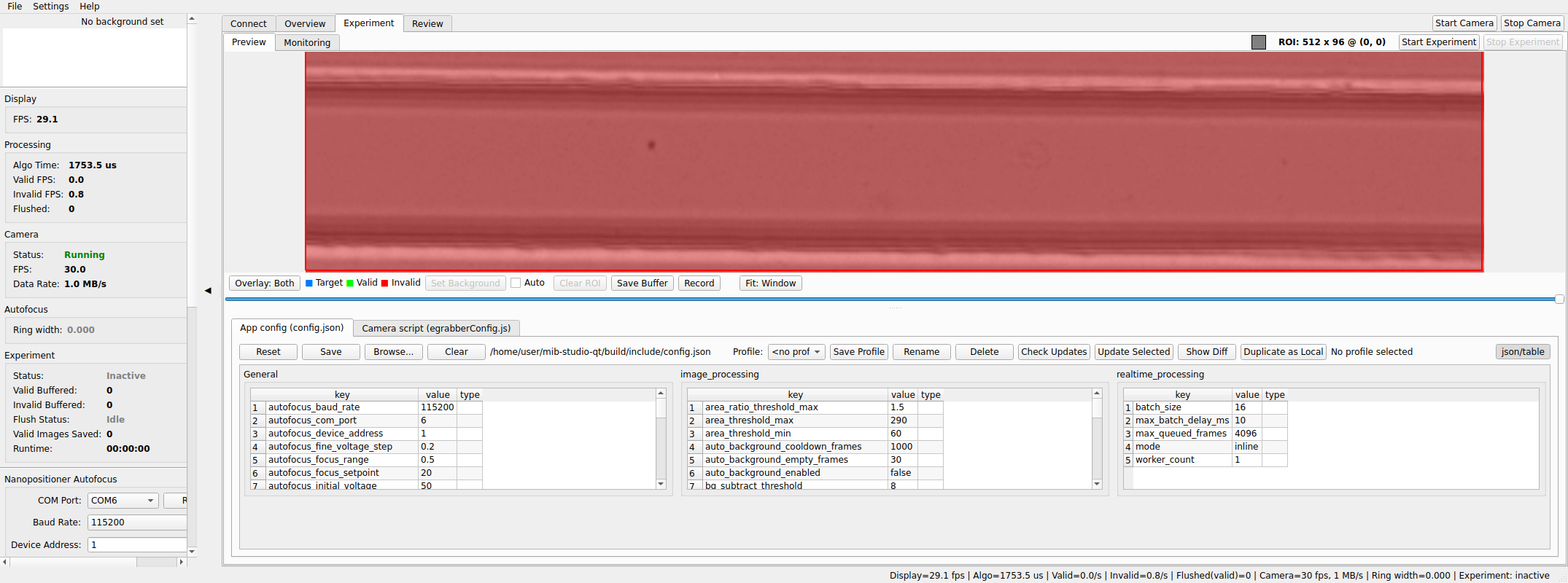 Experiment Preview page with playback panel and config editor