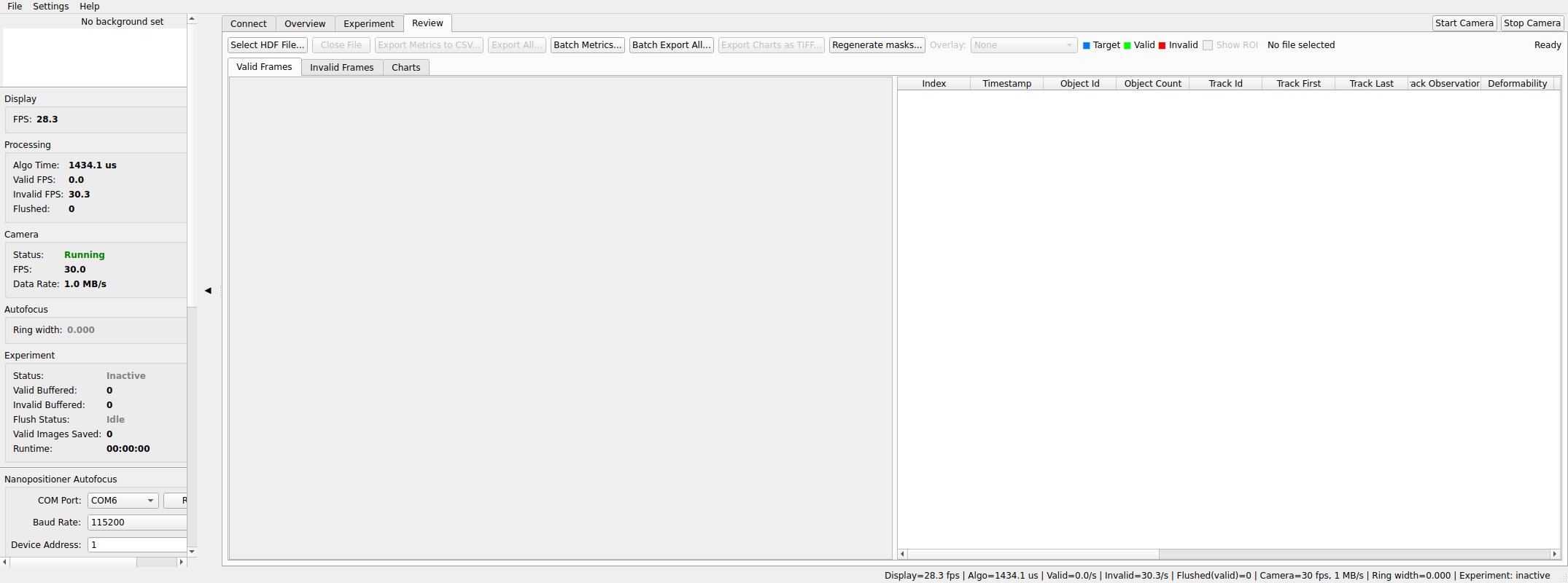 Review tab for browsing recorded HDF5 experiments